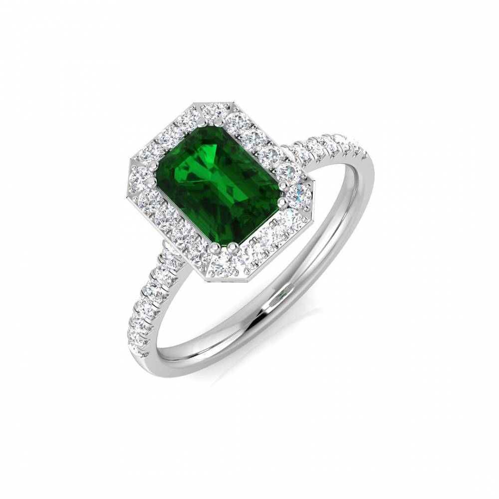 1.20ct EF/VS Halo Shoulder Set Emerald & Diamond Gemstone Ring Image