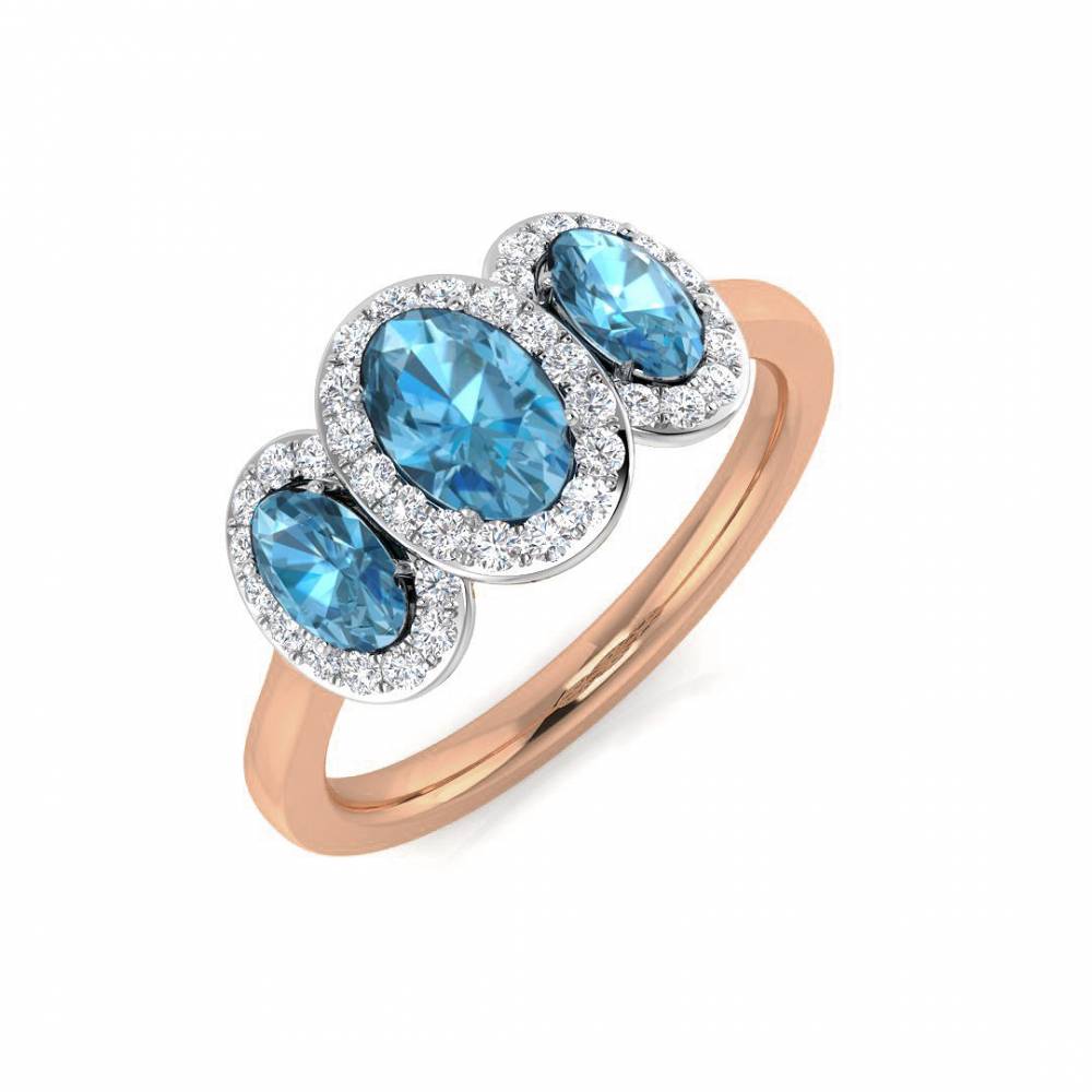 Blue Topaz Ovals and Round Diamond Set Halo Ring Image