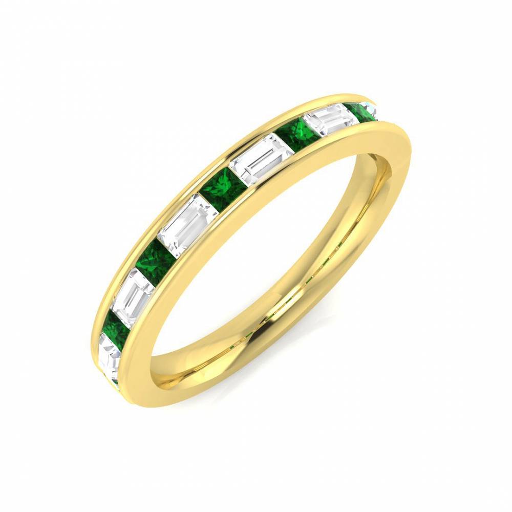 0.75ct EF/VS Emerald & Diamond Half Eternity Gemstone Ring Image