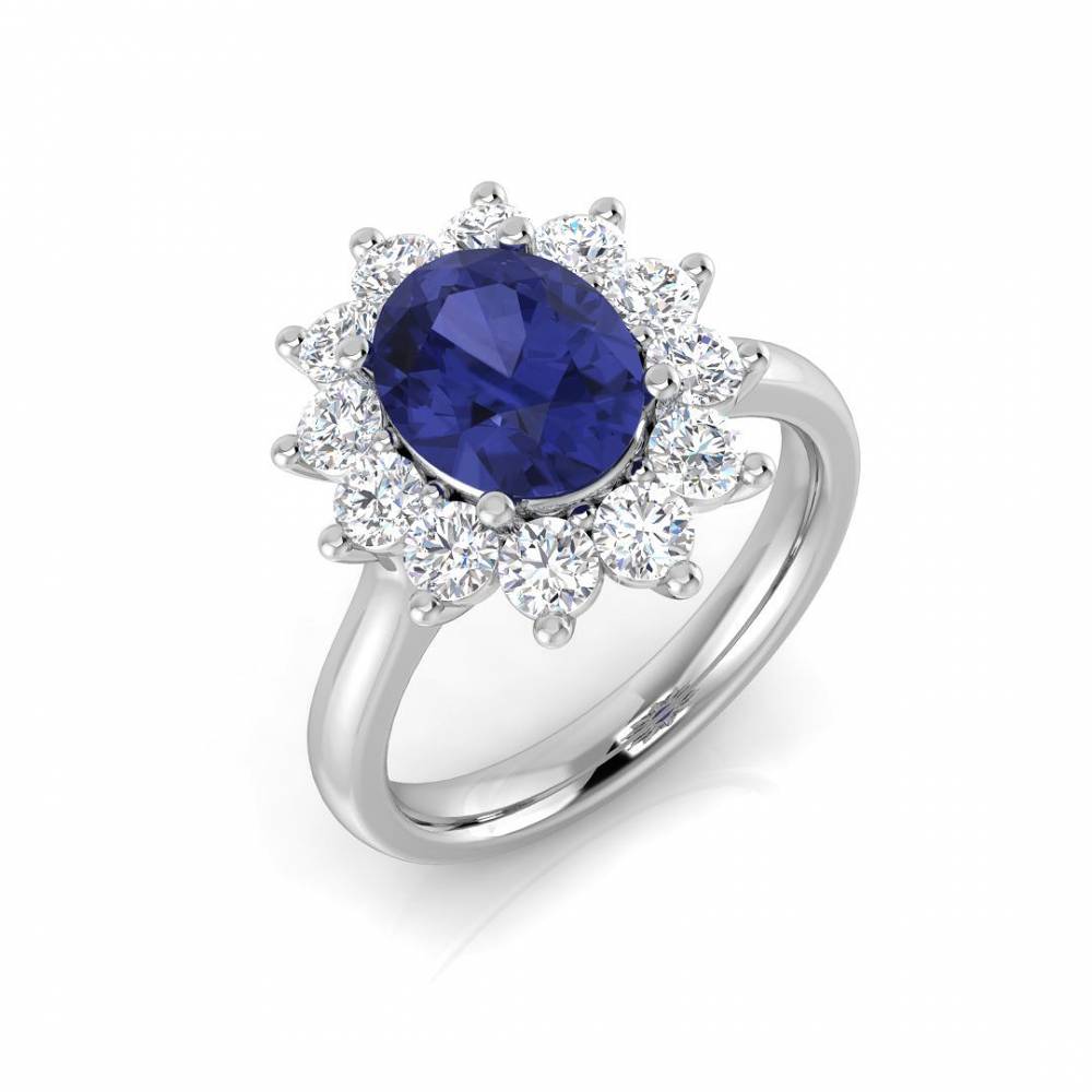 2.50ct VS/EF Oval Tanzanite and Round Diamond Halo Ring W