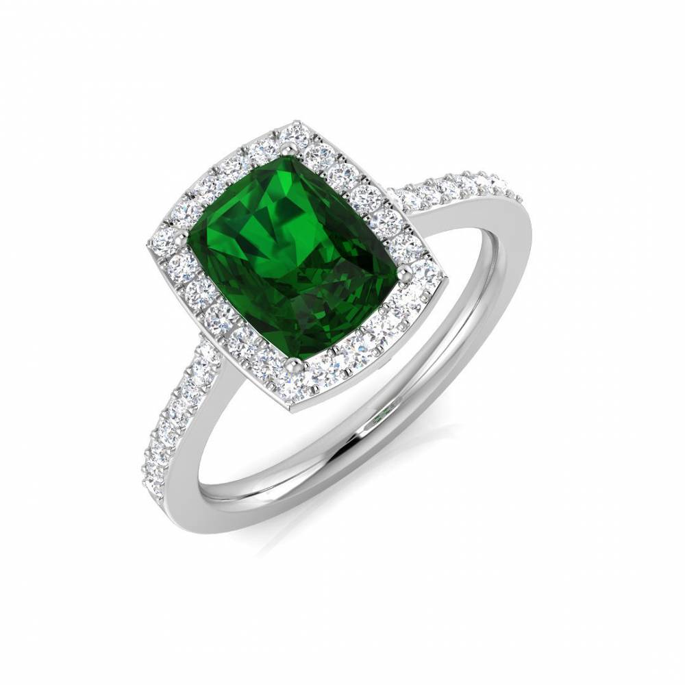 1.70ct EF/VS Halo Shoulder Set Emerald & Diamond Gemstone Ring Image
