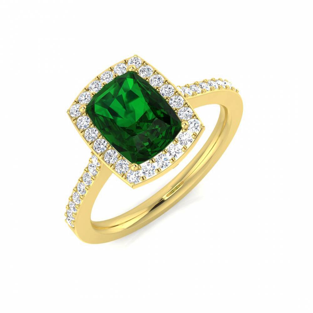 1.70ct EF/VS Halo Shoulder Set Emerald & Diamond Gemstone Ring Image