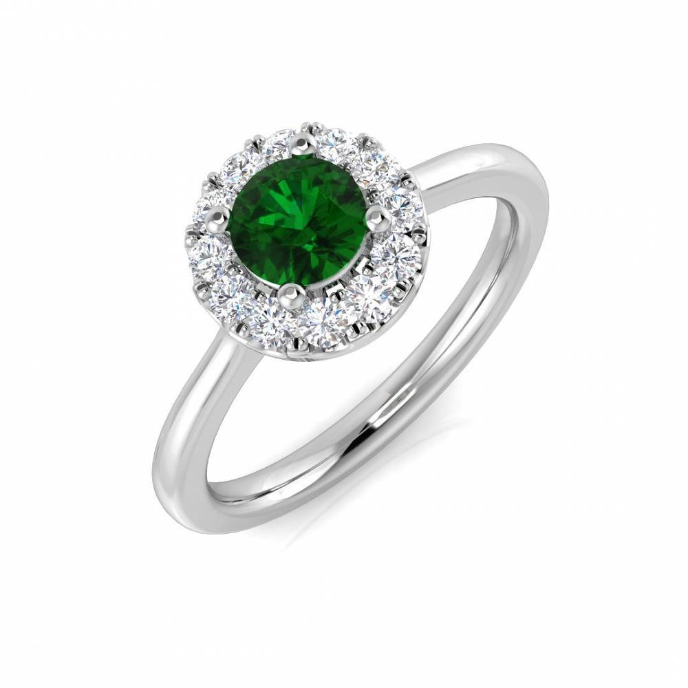 0.75ct EF/VS Emerald and Diamond Halo Ring W