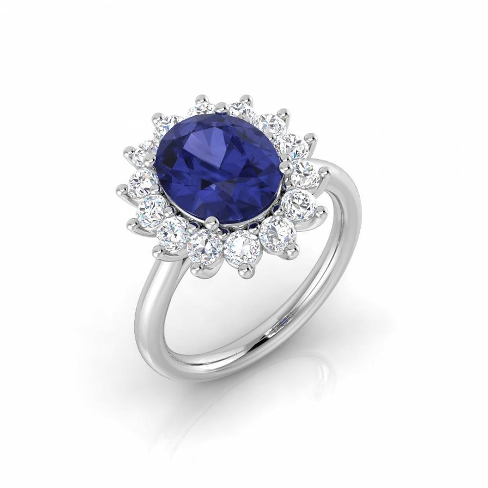 4.00ct VS/EF Oval Tanzanite and Round Diamond Halo Ring P