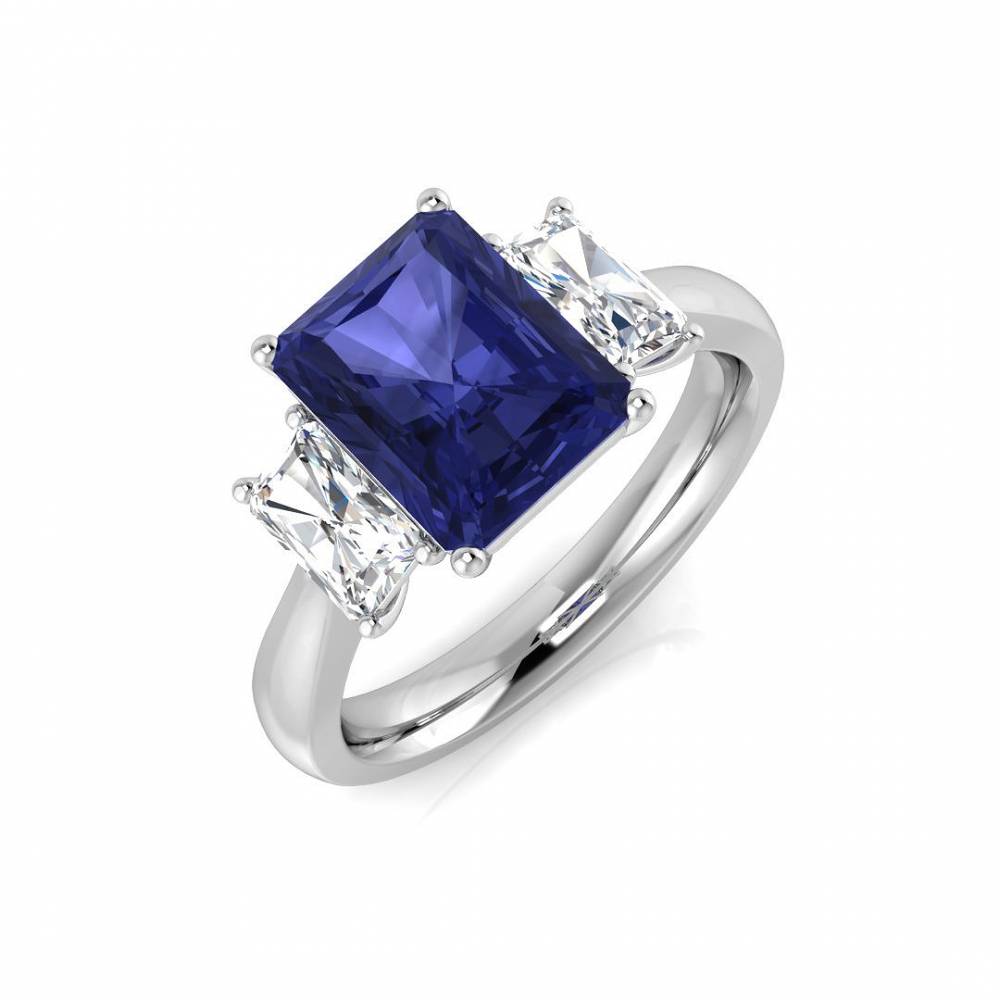 3.20ct VS/EF Emerald Tanzanite and Diamond Trilogy Ring W