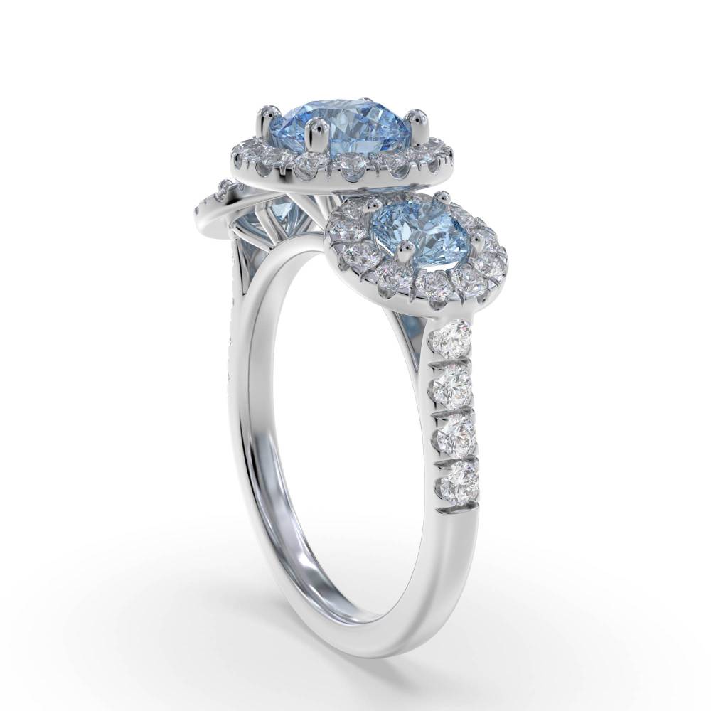 Round Aquamarine and Round Diamond Halo Trilogy Ring W