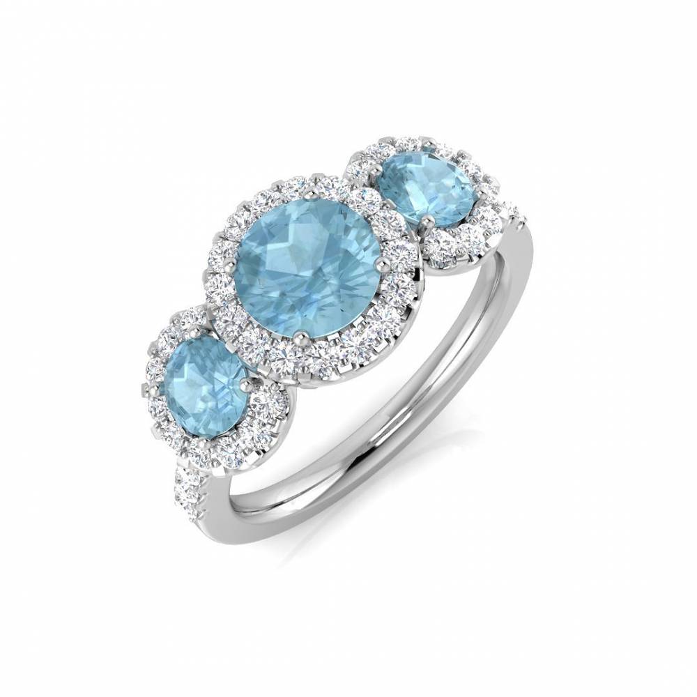 Round Aquamarine and Diamond Trilogy Ring W