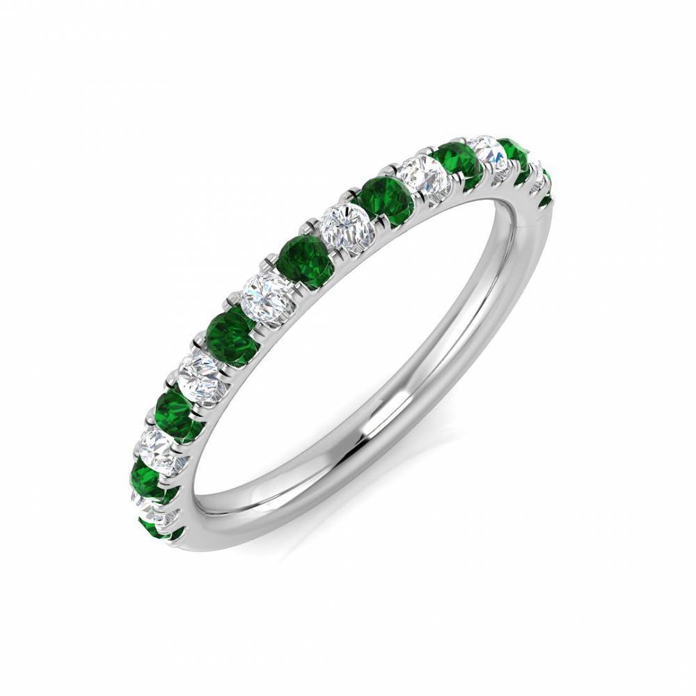0.40ct EF/VS Emerald & Diamond Half Eternity Gemstone Ring Image