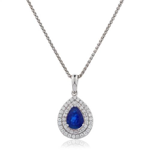 Blue Sapphire & Diamond Halo Pendant W