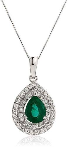 0.70ct EF/VS Pear Emerald Gemstone and Round Diamond Halo Pendant W