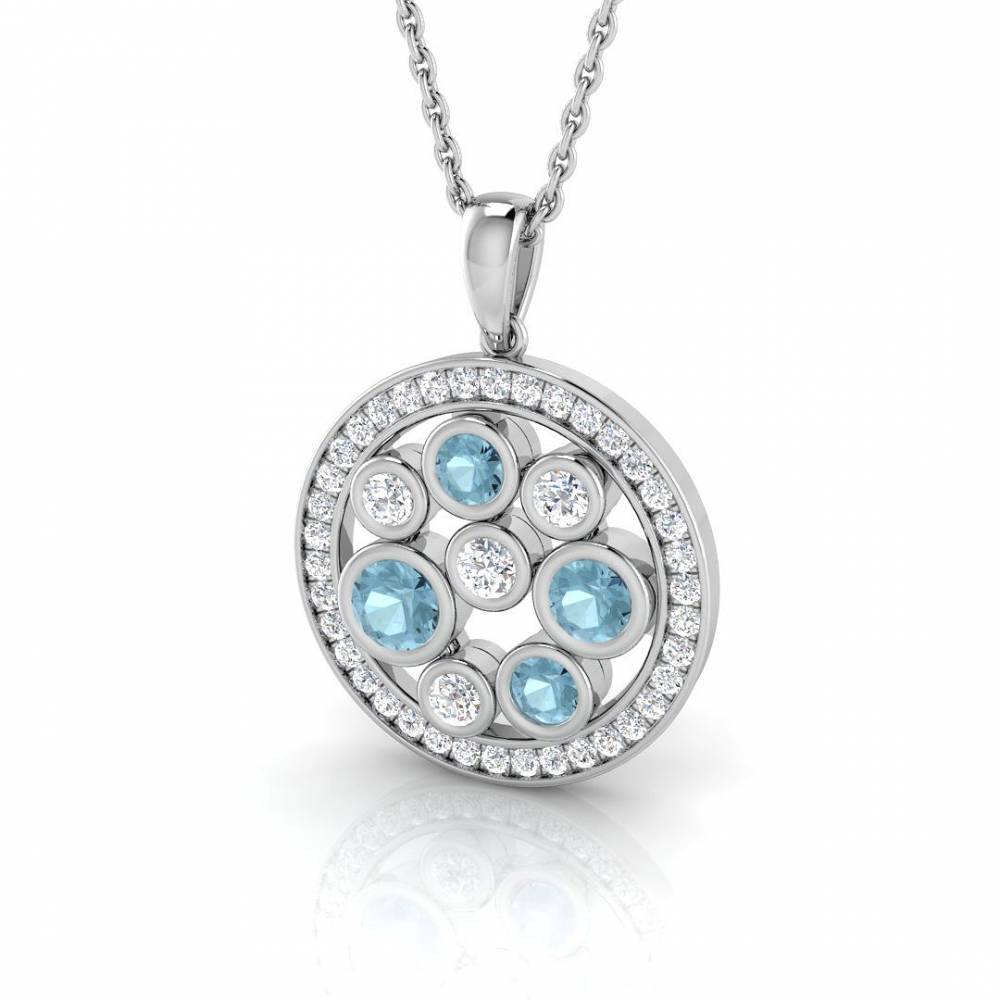 Round Aquamarine and Diamond Designer Pendant W