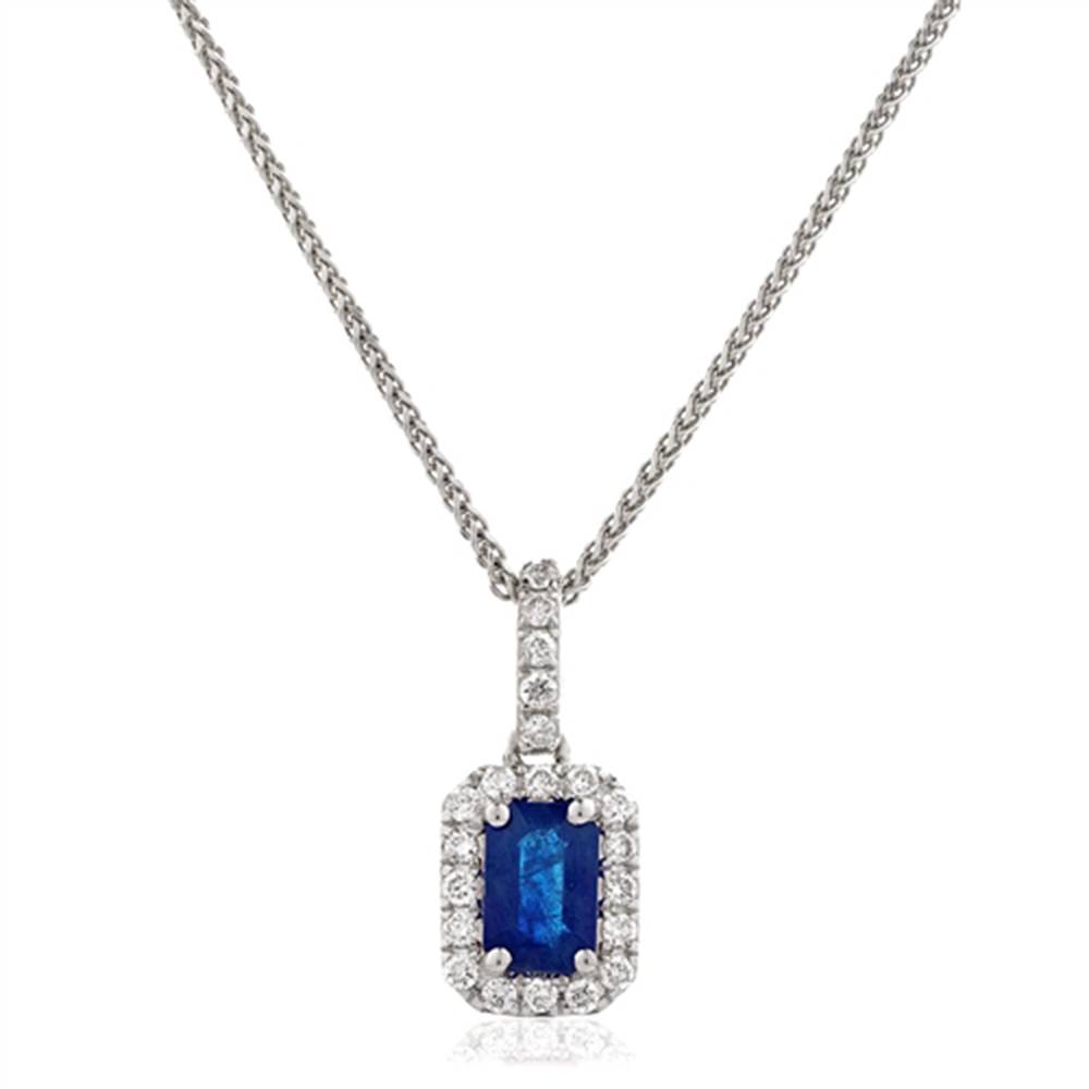 Blue Sapphire & Diamond Halo Pendant W