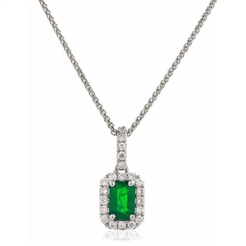 Green Emerald & Diamond Halo Pendant W