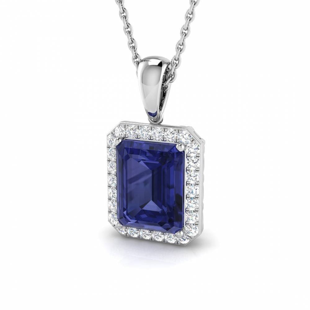 2.70ct VS/EF Emerald Tanzanite and Round Diamond Pendant W