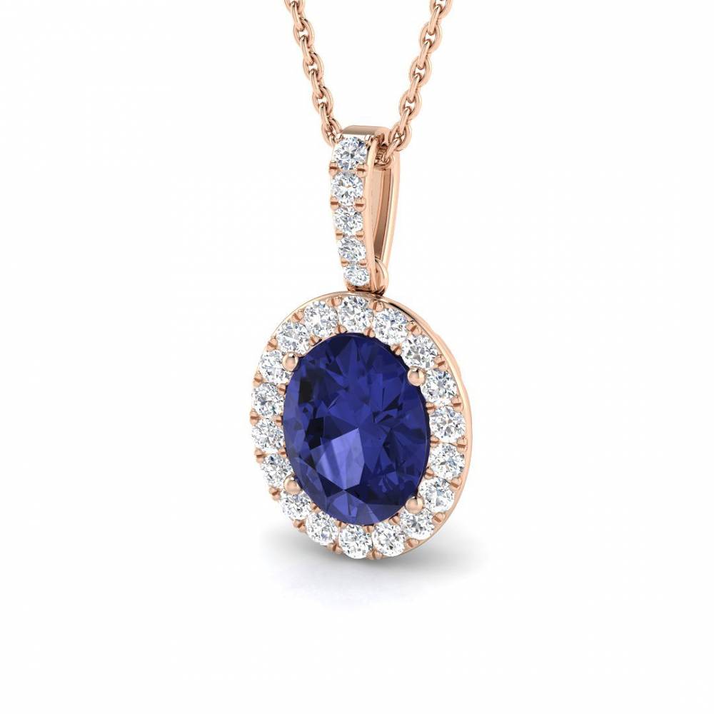 2.35ct VS/EF Oval Tanzanite and Round Diamond Halo Pendant set in Rose Gold