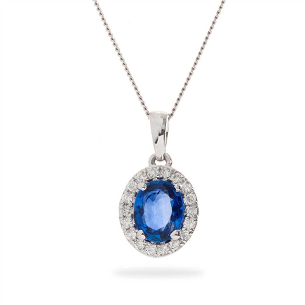 Blue Sapphire & Diamond Halo Pendant W