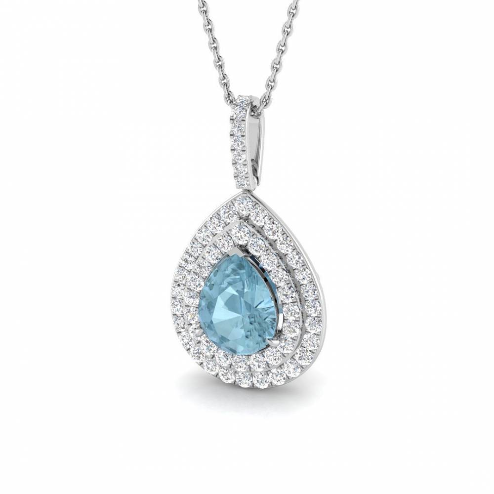 Pear Aquamarine and Round Diamond Halo Pendant W