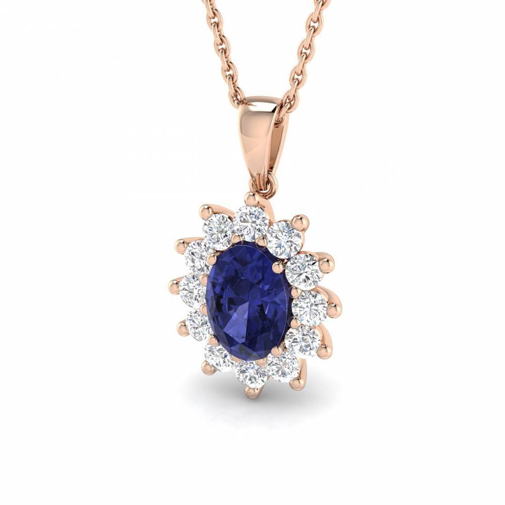 1.25ct VS/EF Oval Tanzanite and Round Diamond Pendant R