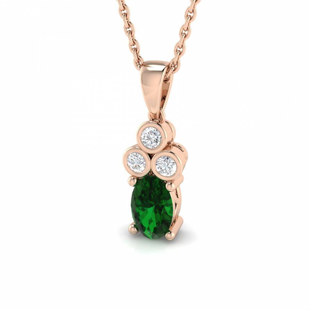 0.60ct EF/VS Oval Emerald Gemstone and Round Diamond Designer Pendant R