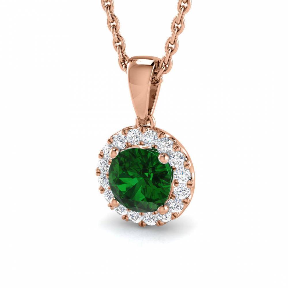 0.70ct EF/VS Round Emerald Gemstone and Diamond Halo Pendant Image
