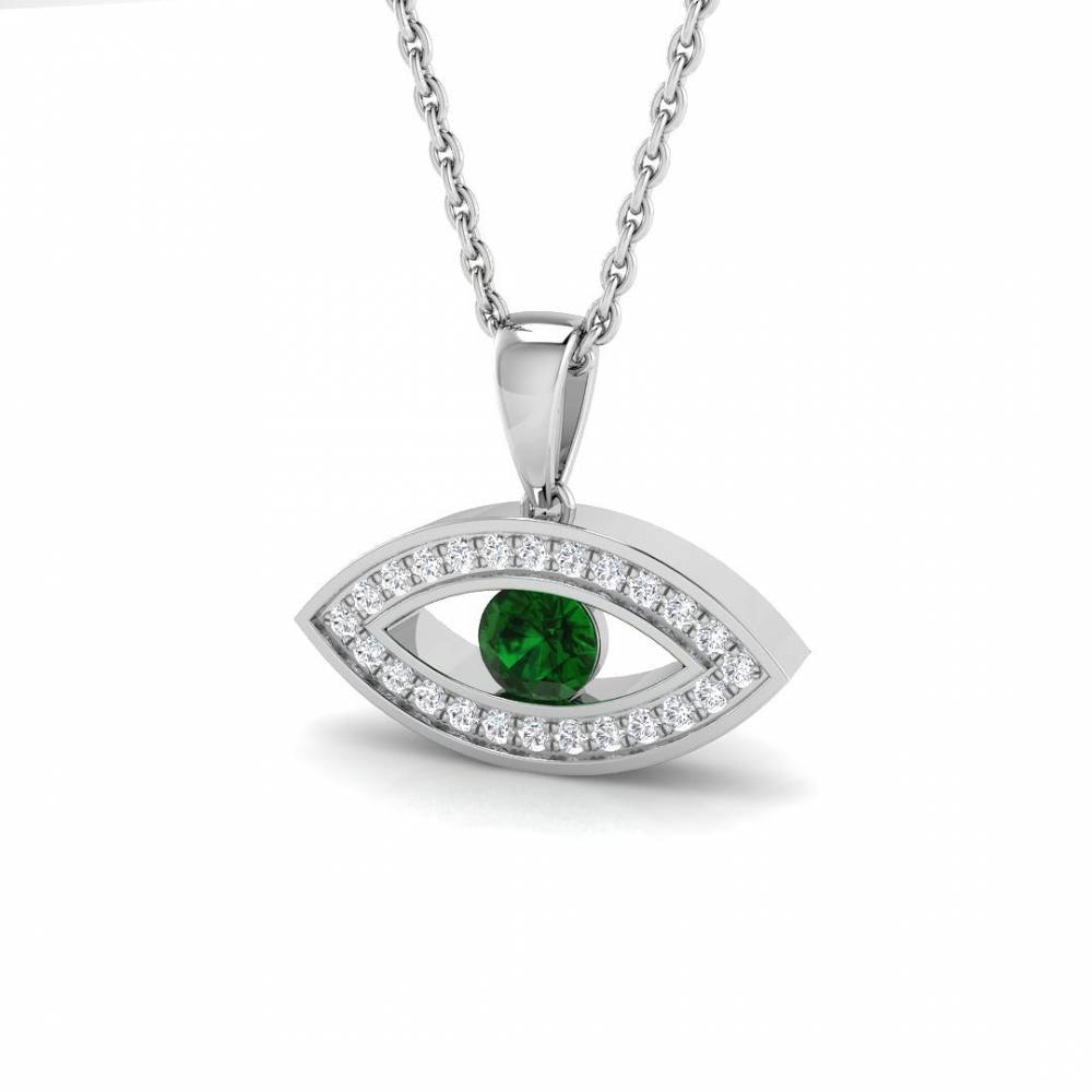 0.25ct EF/VS Round Emerald Gemstone and Diamond Designer Pendant W