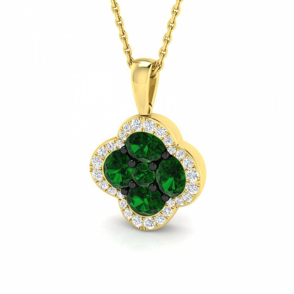 1.30ct EF/VS Round Emerald Gemstone and Diamond Halo Pendant Image