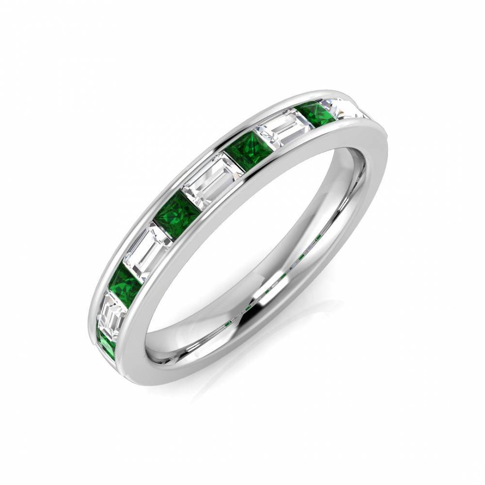 0.55ct EF/VS Emerald & Diamond Half Eternity Gemstone Ring Image