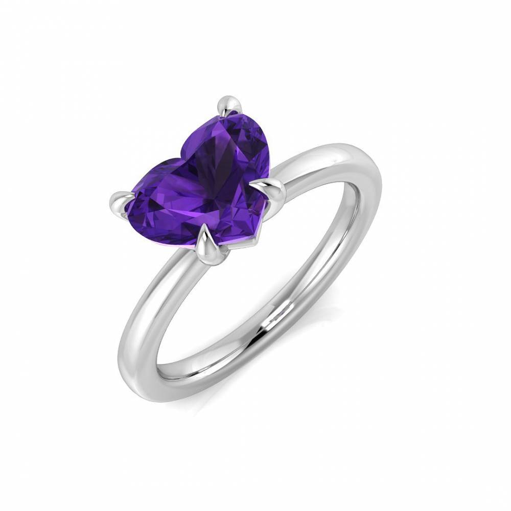 Heart Shaped Amethyst Solitaire Ring Image