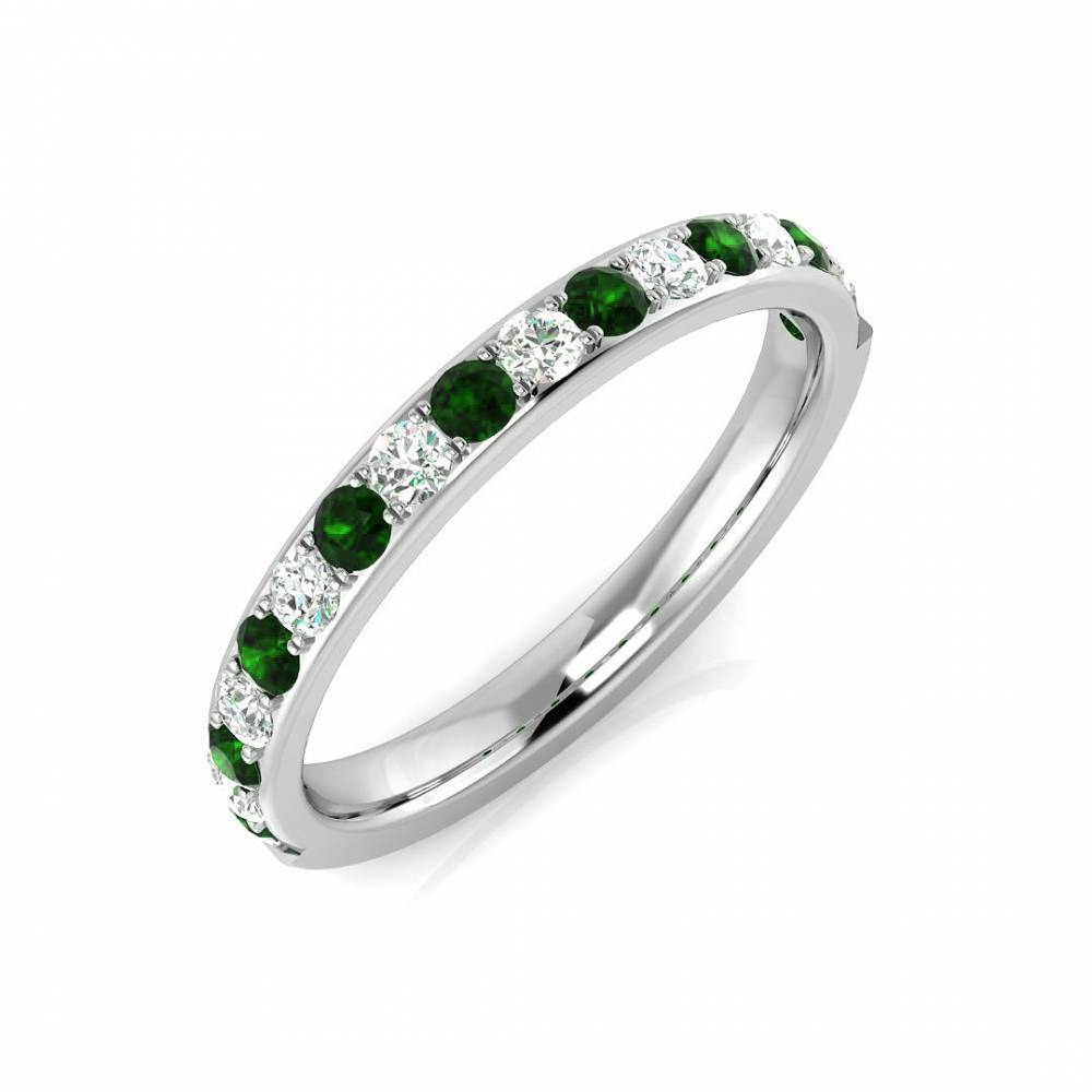 0.45ct EF/VS Emerald & Diamond Half Eternity Gemstone Ring W