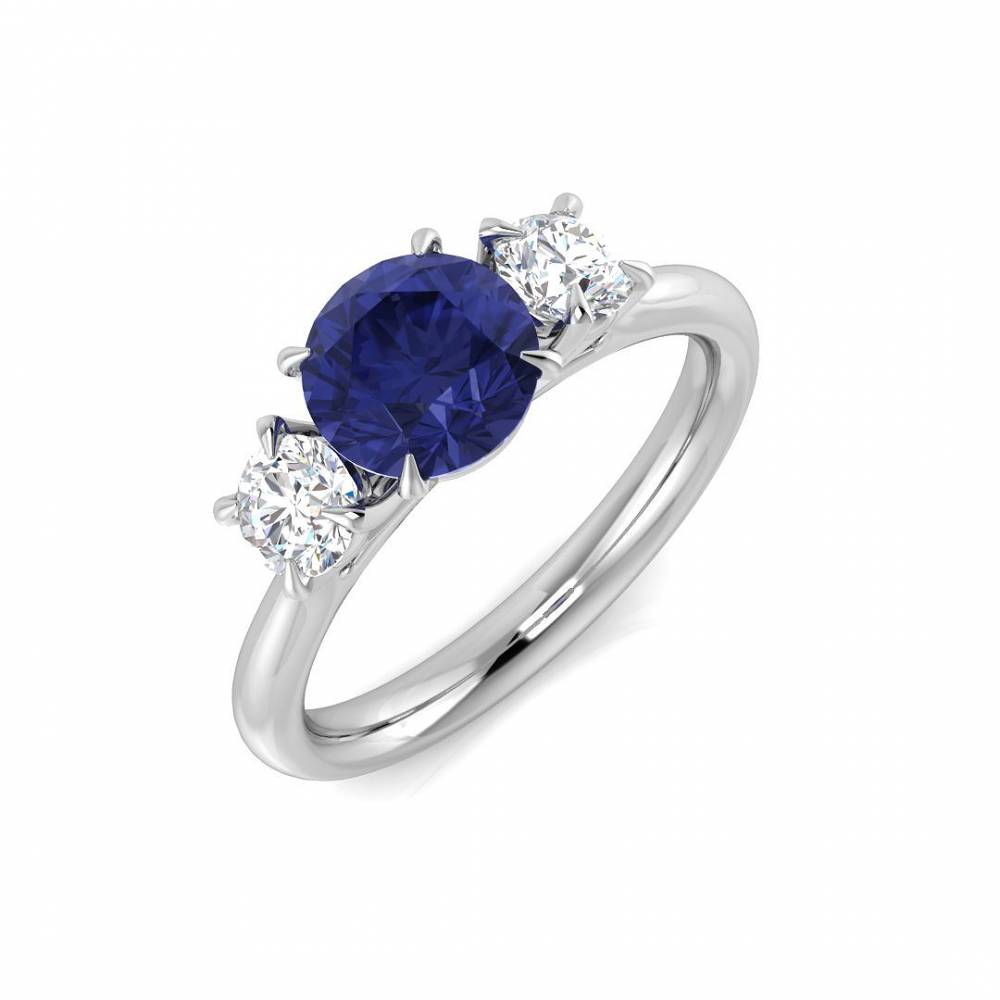 1.85ct VS/EF Round Tanzanite and Round diamond Trilogy Ring W