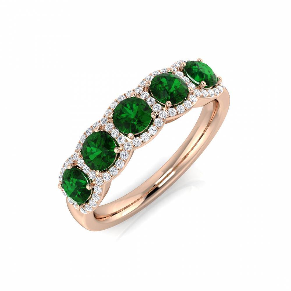 1.10ct EF/VS Emerald & Diamond 5 Stone Halo Gemstone Ring Image