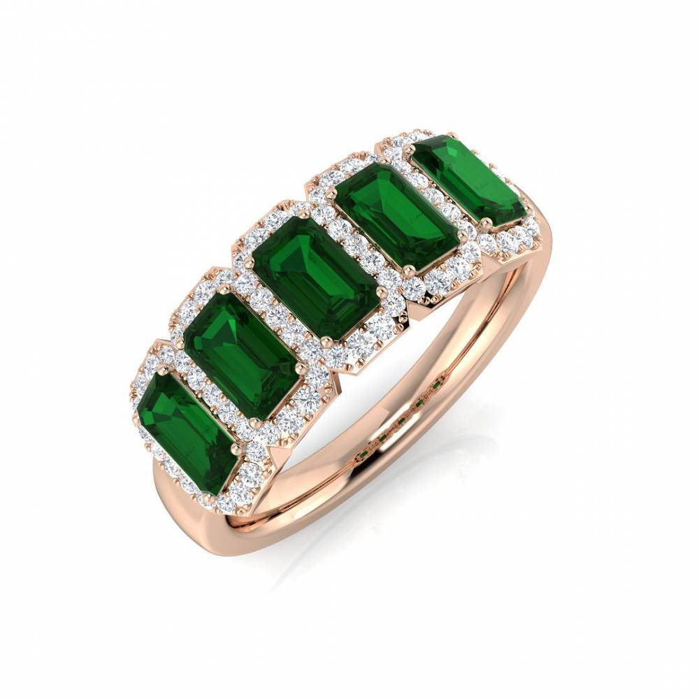 1.70ct EF/VS Emerald & Diamond 5 Stone Halo Gemstone Ring Image