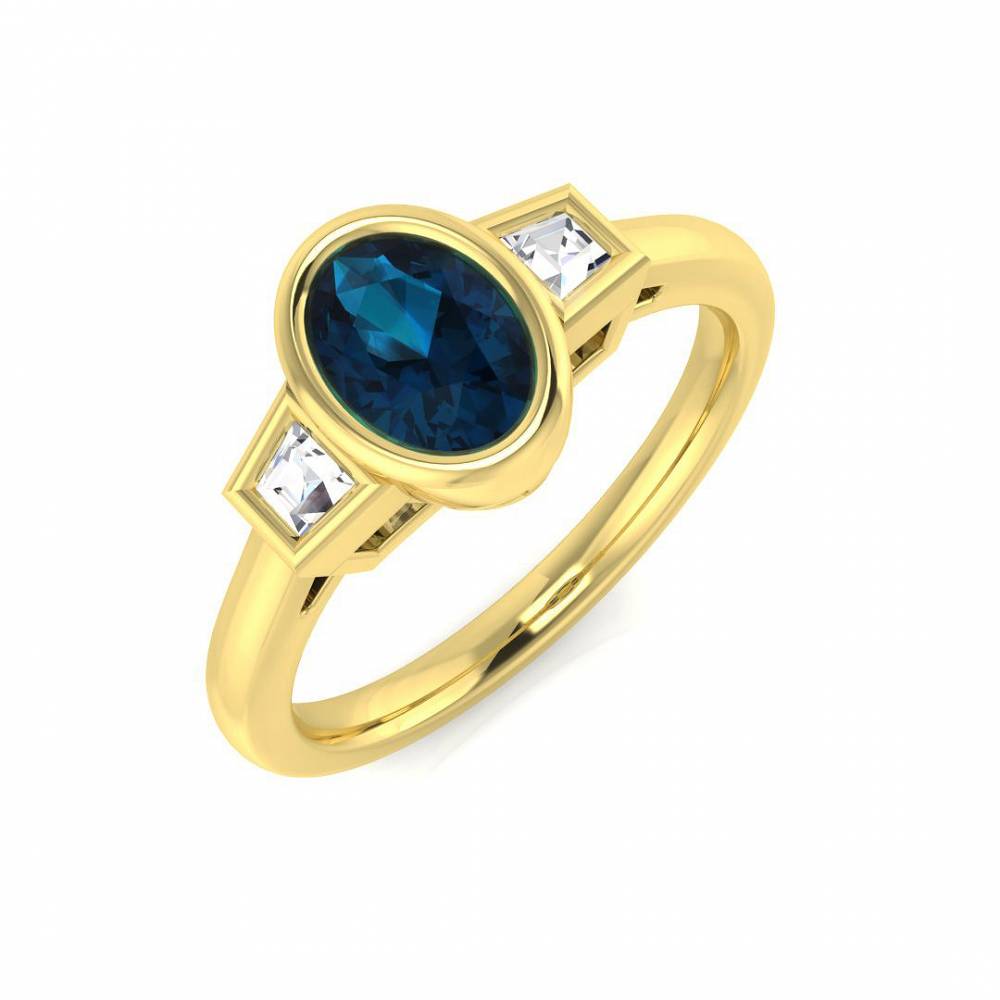 Blue Topaz Oval and Baguette Diamond Side Stone Ring Image