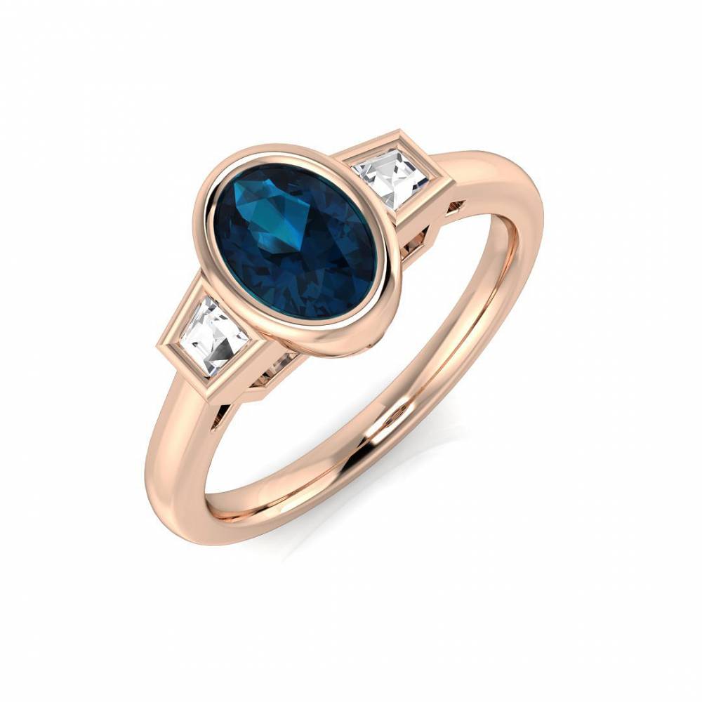 Blue Topaz Oval and Baguette Diamond Side Stone Ring Image