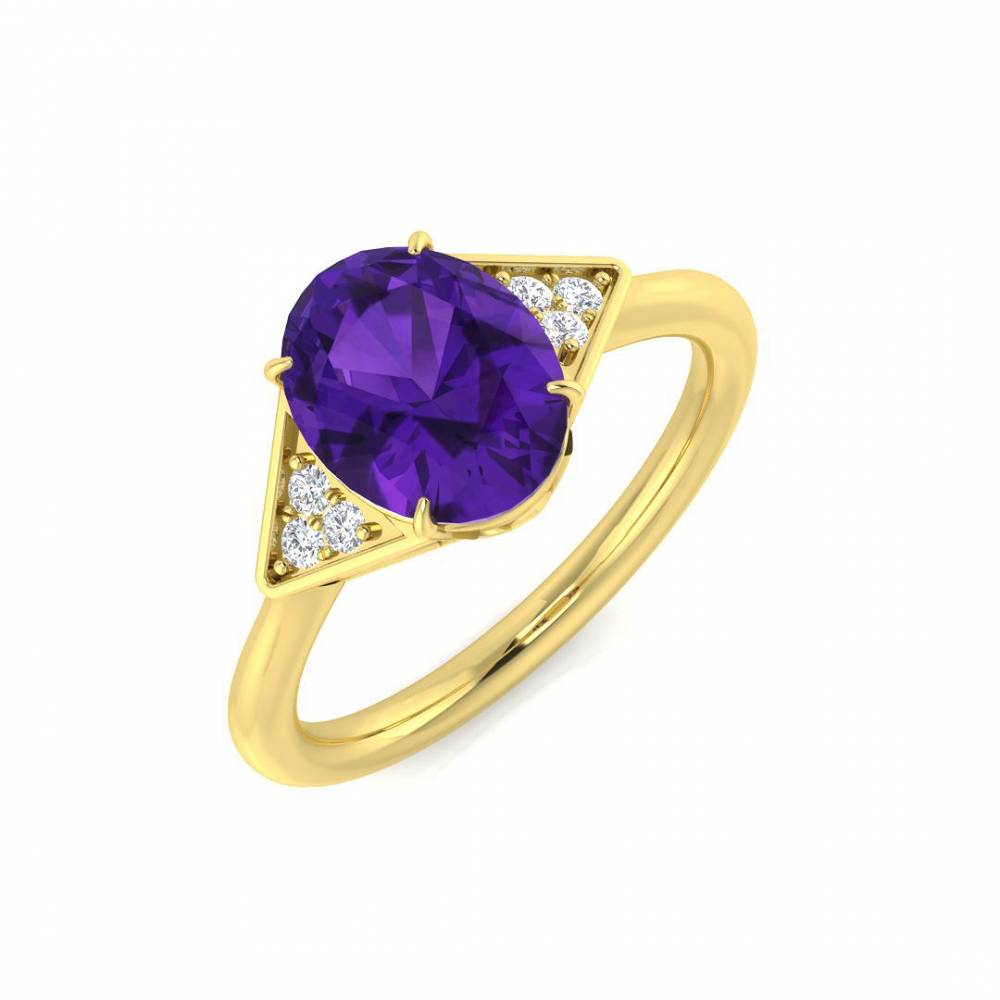 Oval Amethyst and Round Diamond side stone Ring Image