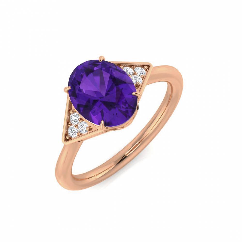 Oval Amethyst and Round Diamond side stone Ring Image