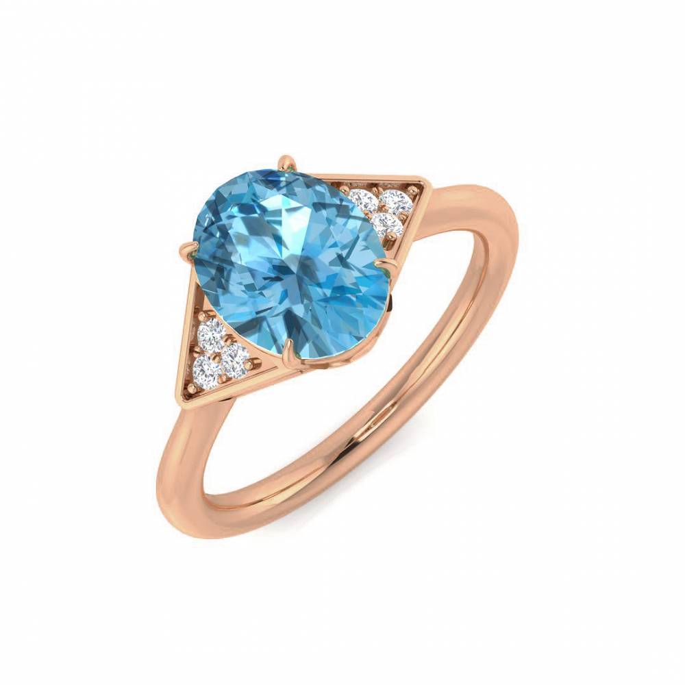 Blue Topaz Oval and Round Diamond Side Stone Ring Image