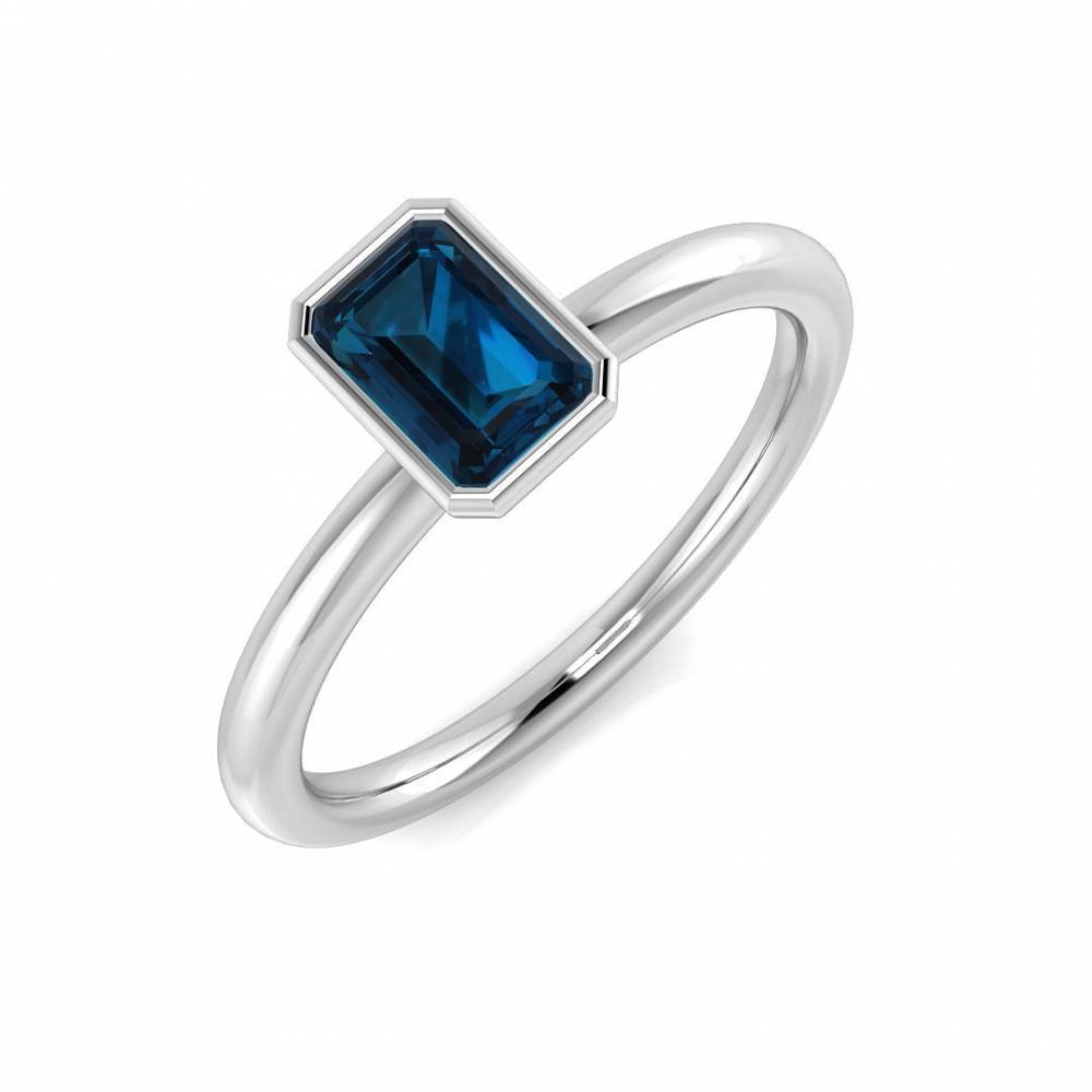 Blue Topaz Emerald Gemstone Solitaire Ring Image