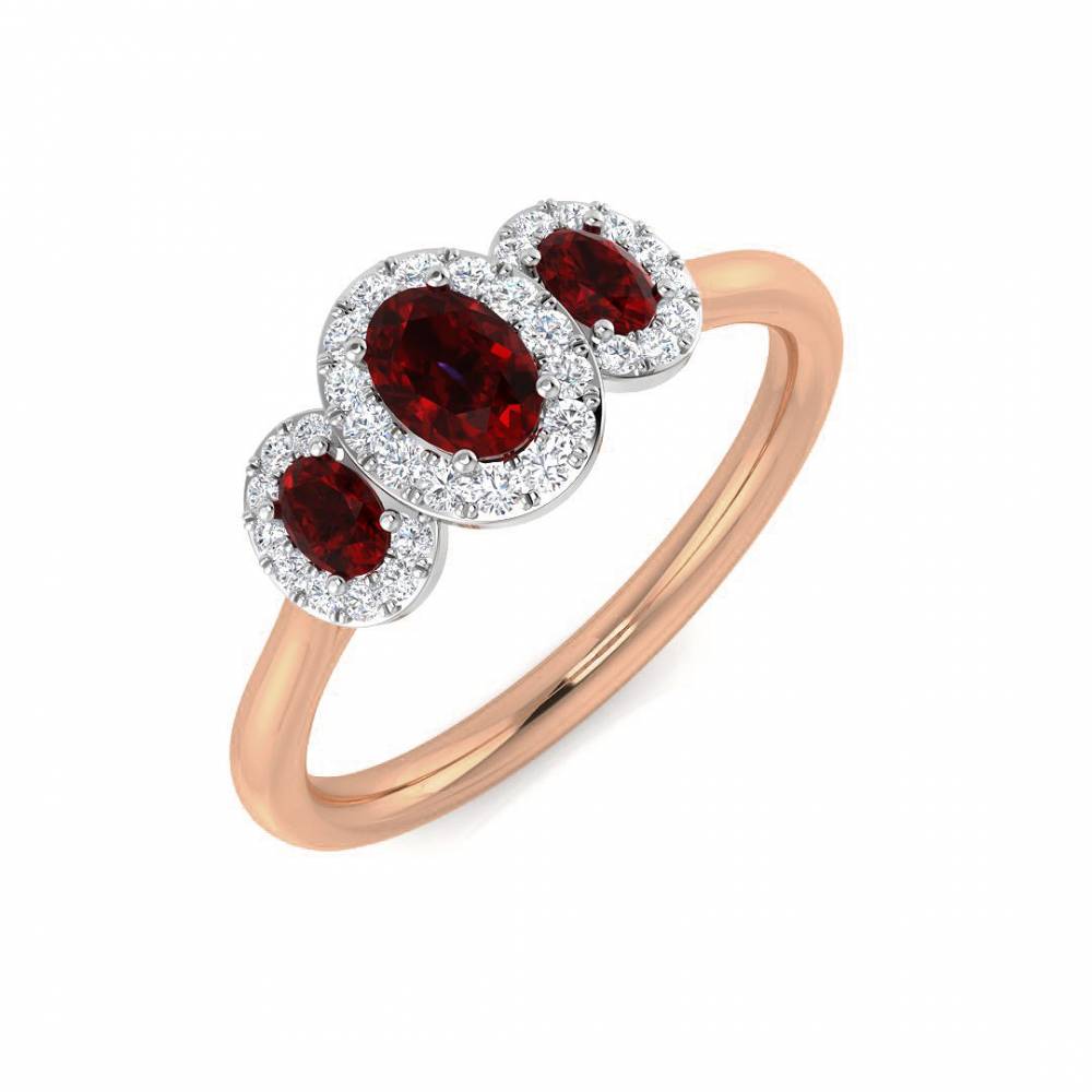 Round Diamond and Oval Ruby Trilogy Ring Image
