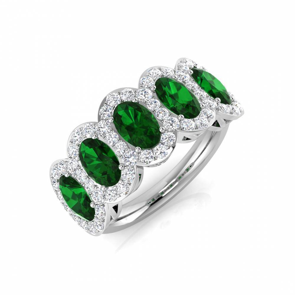 2.70ct EF/VS Emerald & Diamond 5 Stone Halo Gemstone Ring Image