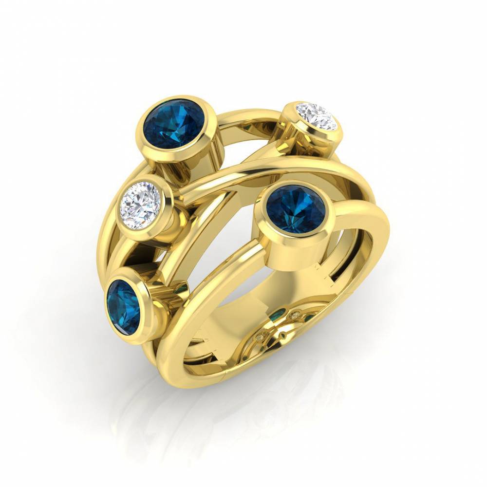 Blue Topaz Round and Diamond Bubble Ring Image