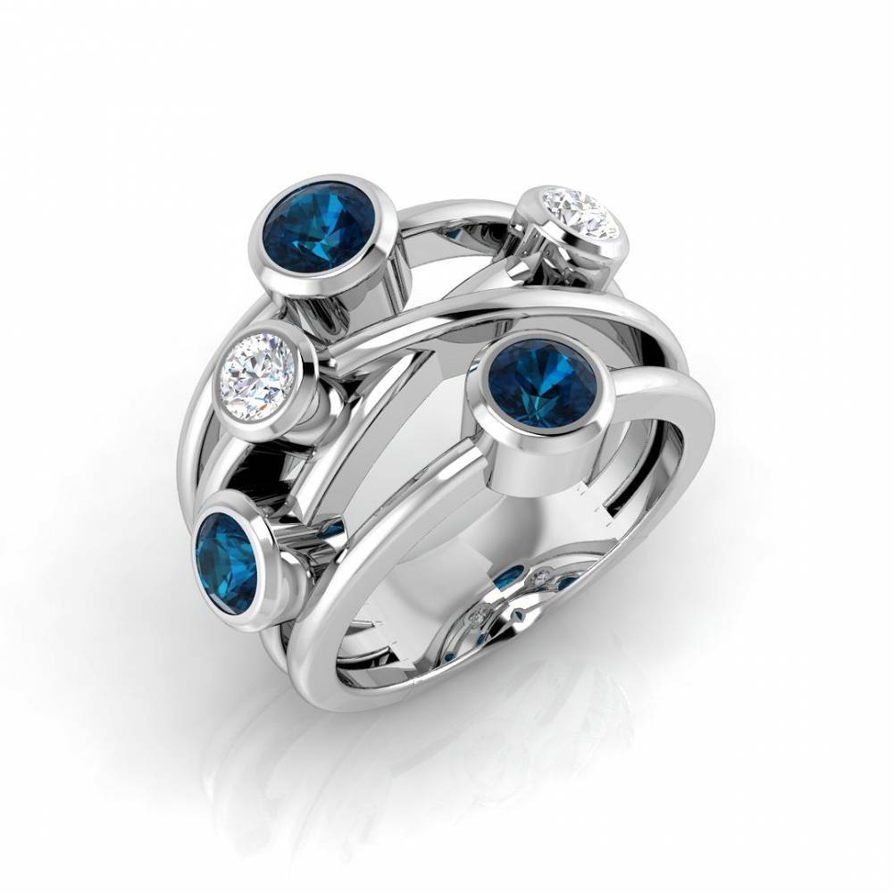 Blue Topaz Round and Diamond Bubble Ring Image