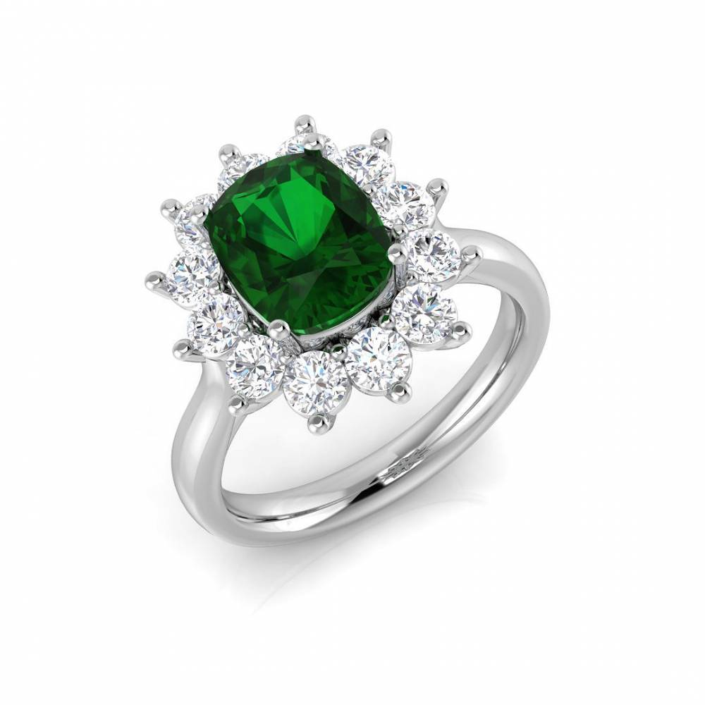 5.50ct EF/VS Halo Set Emerald & Diamond Gemstone Ring Image