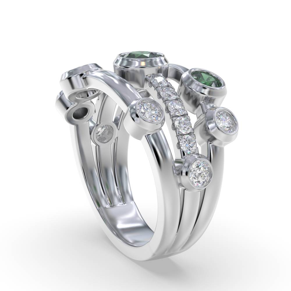 0.85ct EF/VS Emerald & Diamond Designer Gemstone Ring W