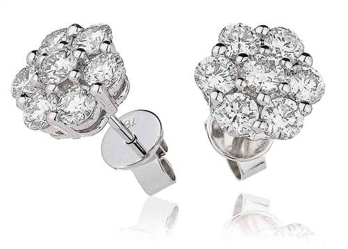 2.00ct Classic Round Diamond Cluster Earrings P