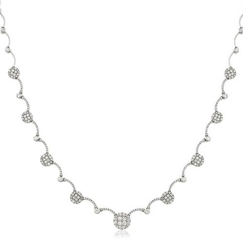 Elegant Round Diamond Cluster Tennis Necklace W