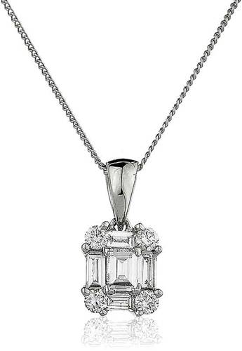 0.30ct Round & Baguette Diamond Designer Pendant W