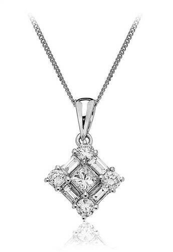 0.50ct Cluster Princess, Baguette Diamond Designer Pendant W