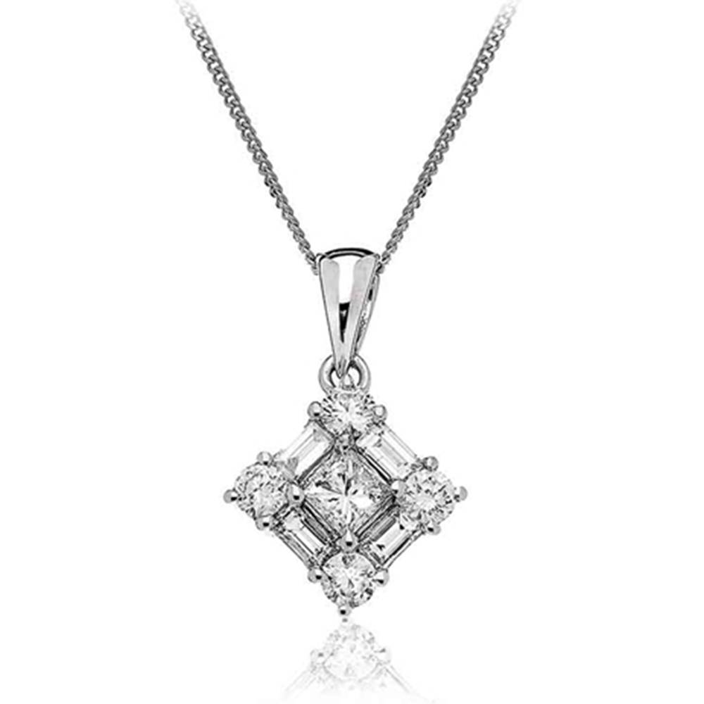 0.50ct Cluster Princess, Baguette Diamond Designer Pendant W