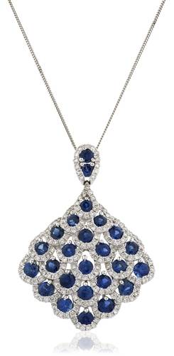 Round Blue Sapphire & Diamond Pendant W